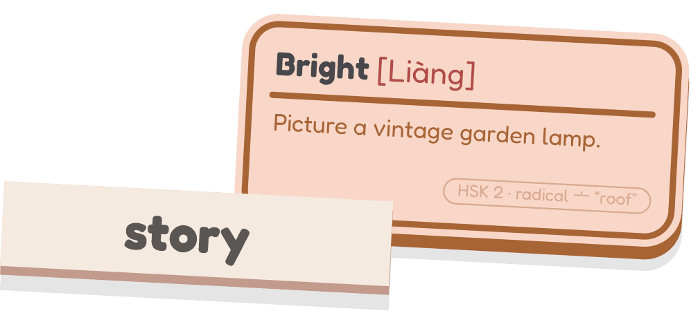Story card: Bright [Liàng] — picture a vintage garden lamp